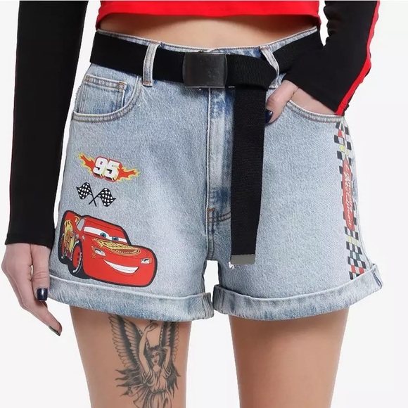 Hot Topic Pants - Disney Pixar Cars Lightning McQueen Denim Shorts With Belt Hot Topic